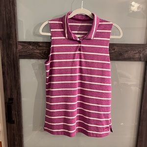 Nike Women's Dri-Fit Striped Fuchsia and White Sleeveless Golf Polo Size Medium
